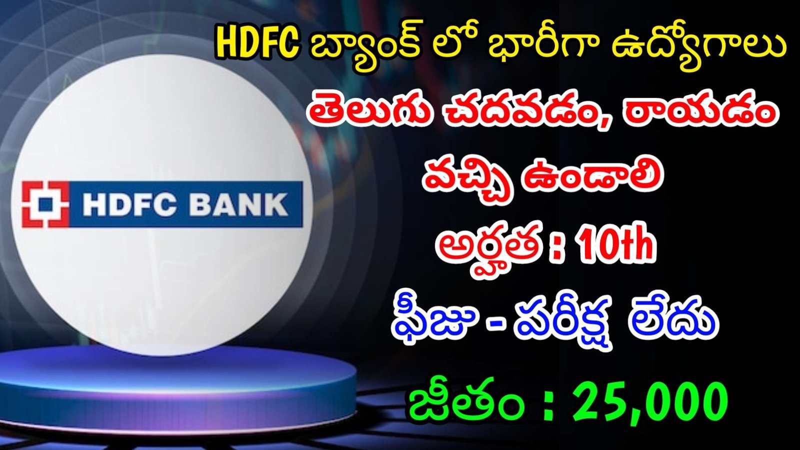 10th తో HDFC బ్యాంక్ లో ఫీజు పరీక్ష లేకుండా ఉద్యోగాలు | Latest HDFC Bank Notification 2024 | Latest Jobs In Telugu