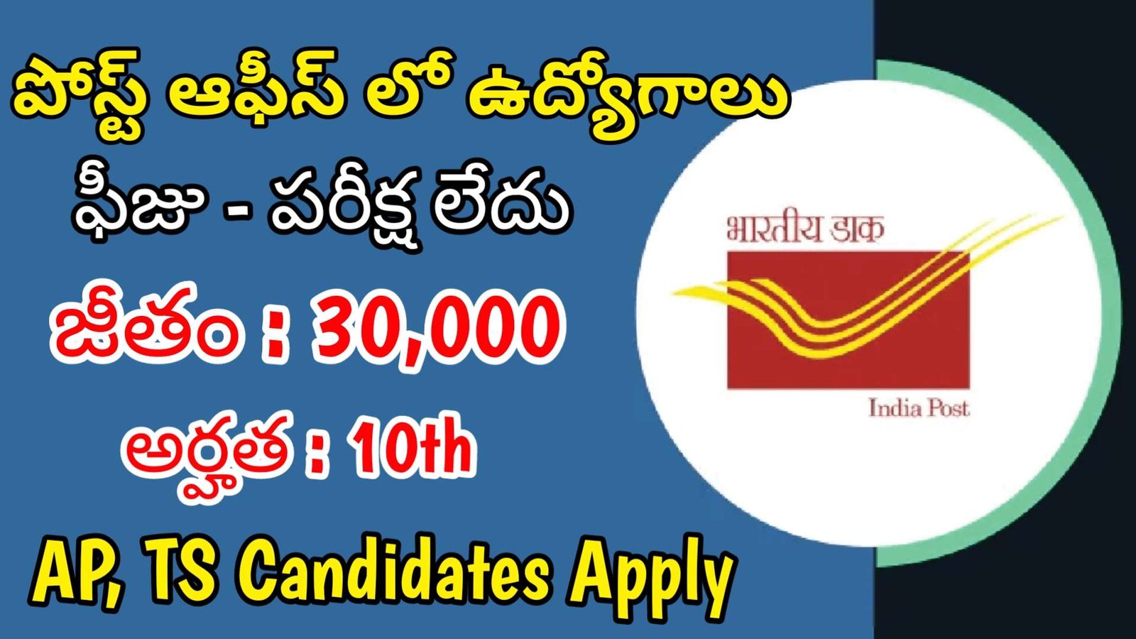 10th తో పోస్ట్ ఆఫీస్ లో ఫీజు పరీక్ష లేకుండా ఉద్యోగాలు | Latest Postal Department Notification 2024 | Postal Jobs In Telugu