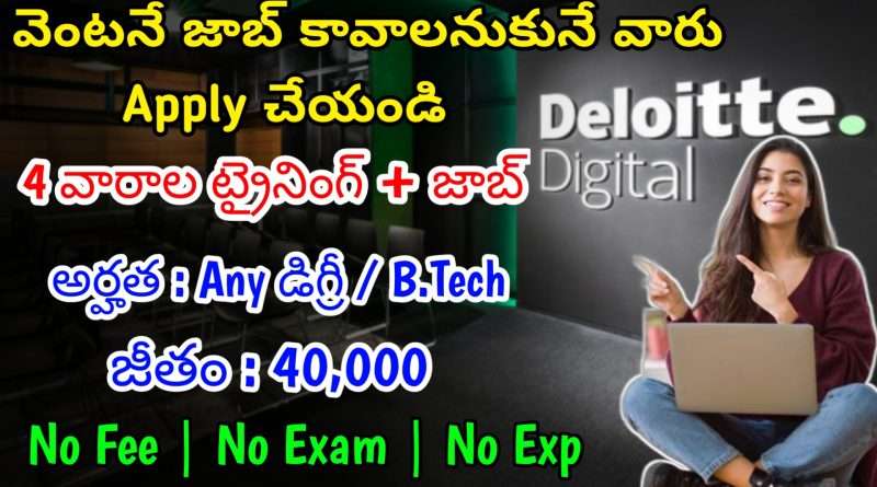 Deloitte కంపెనీ 4 వారాలు ట్రైనింగ్ ఇచ్చి జాబ్ ఇస్తుంది | Latest Deloitte Recruitment 2024 | Latest Jobs In Telugu