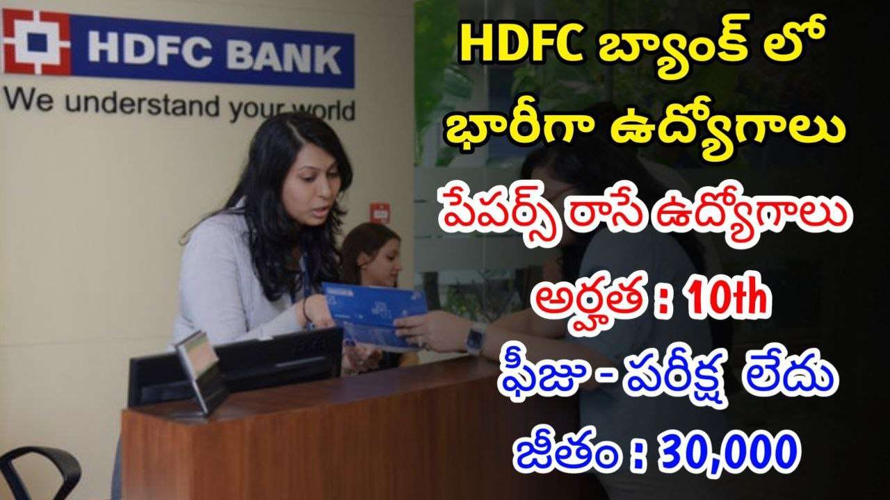 HDFC బ్యాంక్ లో ఫీజు పరీక్ష లేకుండా భారీగా ఉద్యోగాలు | Latest HDFC Bank Notification 2024 | Latest Jobs In Telugu
