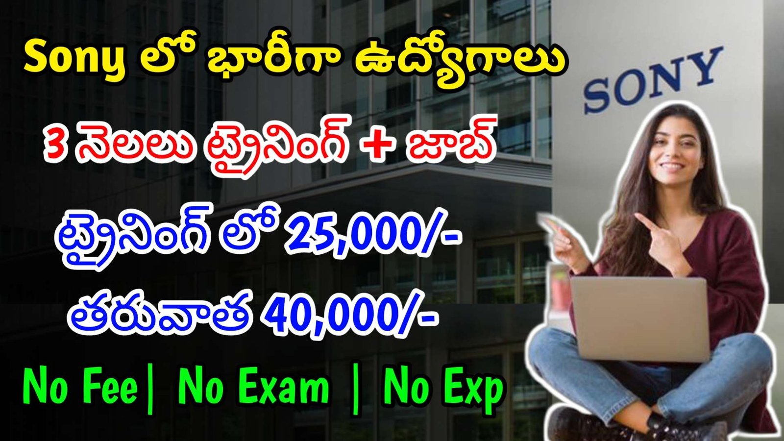 Sony కంపెనీ 3 నెలలు ట్రైనింగ్ ఇచ్చి జాబ్ ఇస్తుంది | Latest Sony Recruitment 2024 | Latest Jobs In Telugu