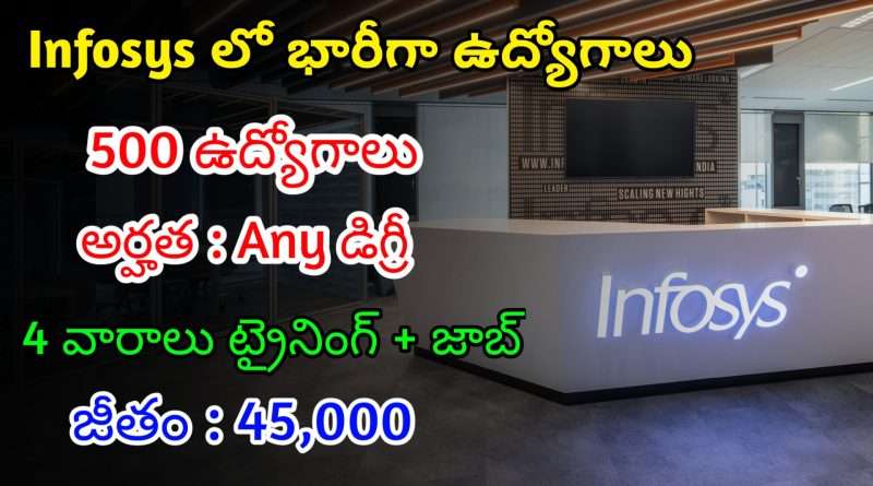 ఇన్ఫోసిస్ లో 500 ఉద్యోగాలు | Latest Infosys Recruitment For Freshers