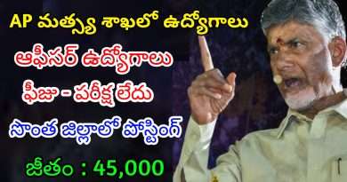 AP మత్స్య శాఖలో ఫీజు పరీక్ష లేకుండా ఉద్యోగాలు | Latest AP Fisheries Department Notification 2024