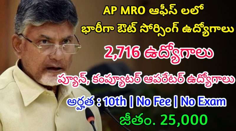 AP MRO ఆఫీస్ లో ఫీజు పరీక్ష లేకుండా 2716 ఔట్ సోర్సింగ్ ఉద్యోగాలు | Latest AP Outsourcing Jobs 2025 | AP MRO Office Jobs